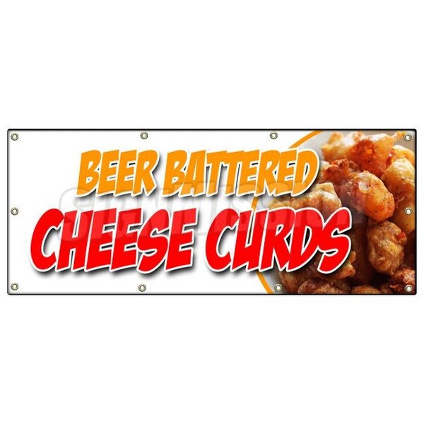 BEER BATTERED CHEESE CURDS BANNER SIGN wisconsin poutine fried fresh